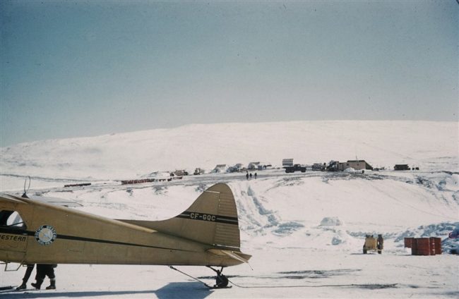 Pacific Western Airway's CF-GQC with the advanced camp in the background. May 1955.