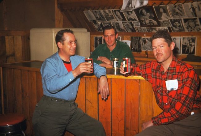 L to R: Capt Anholt, unknown, & Mark Cheever in the Polar Bear Club. Aug 1953.