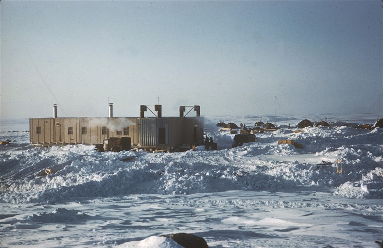 Completed module train. The module on the right side contains the site's generators. Mar 1956.