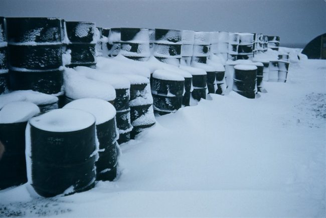 Drifting snow at the fuel dump. Oct 1953.