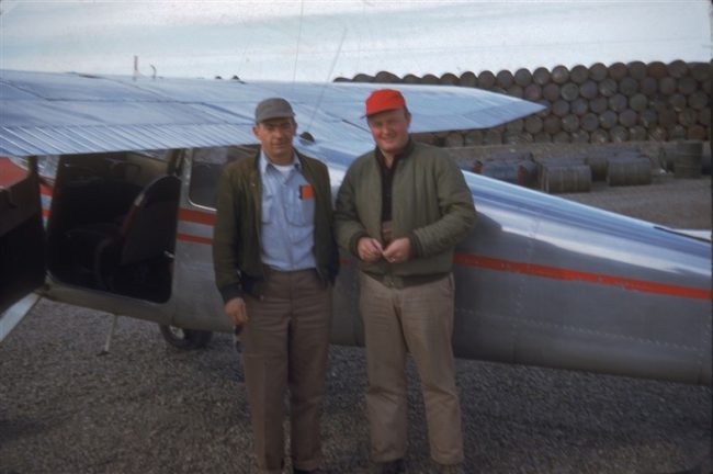 L to R: Pilot Al Mosely & Jim McCurdy in front of a Cessna 170. Oct 1953.