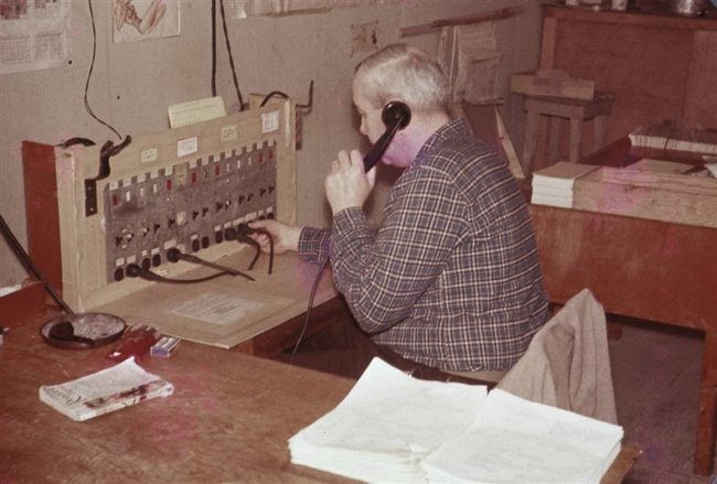 Unknown "switchboard" operator at work. Feb 1957.