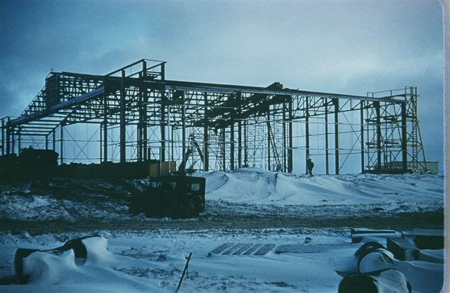 The hanger is beginning to take shape. Oct 1955.