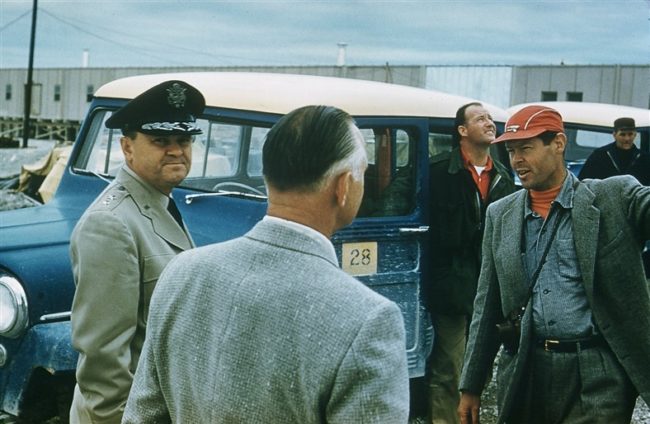 L to R: General Washburn, Joe Kane, Jack Ferry, and M. S. Cheever (in his signature red cap). Aug 1956.
